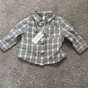 Rylee + Cru Kids Plaid Button Down Shirt - Gray and White